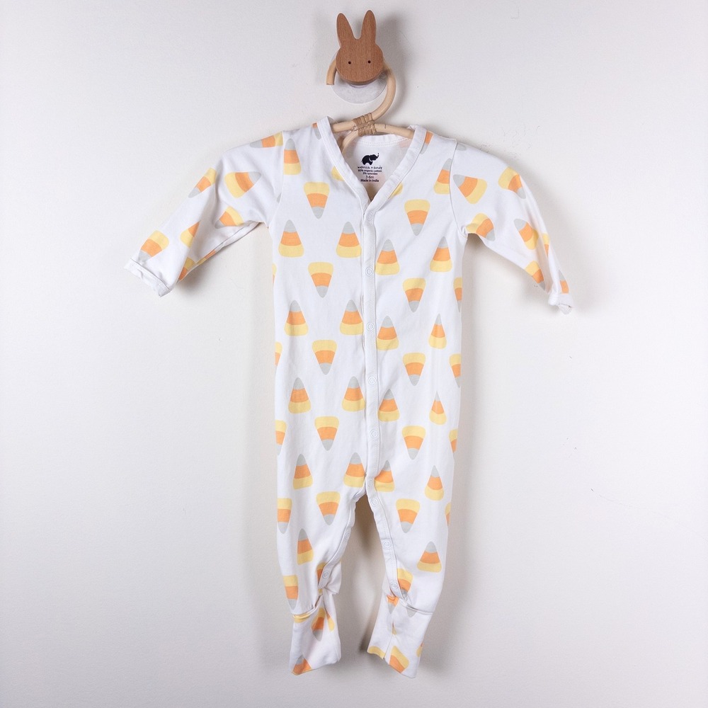 Monica + Andy Sleeper Kids 3-6m White Candy Corn Organic Cotton Long Sleeve